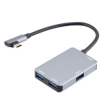 L-Com USB-C 3.0 Gen1 Hub, 5Gbps, 4 Ports, Type C Male to 4x Type A Female, Metal Shell, Silver, Rectangular Dongle Style, 15cm