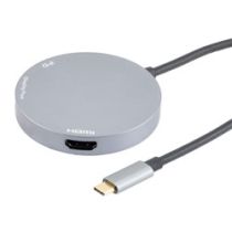 L-com USB C Docking Station, 3 Port, 4K120Hz, 8K60Hz, 100W PD, USB C to HDMI, DisplayPort and USB C Power, Metal Shell, Silver, 15cm