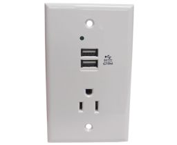 USB Charging Wall Plate with Power Ports - White