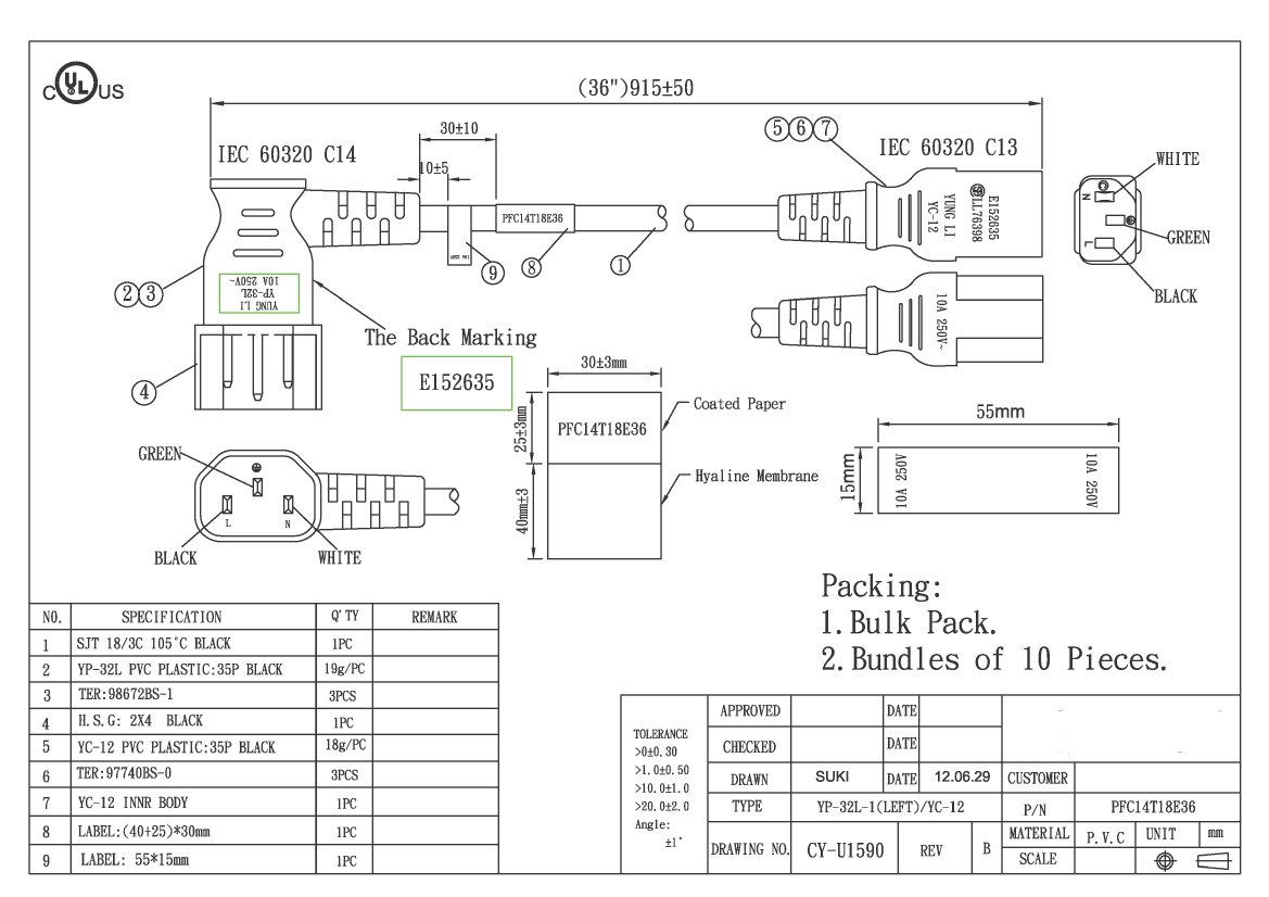 10 Amp C14 Left Angle to C13 | CPU / PDU Power Cord 3 Feet ...